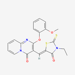 molecular formula C21H17N3O4S2 B11129125 3-[(Z)-(3-ethyl-4-oxo-2-thioxo-1,3-thiazolidin-5-ylidene)methyl]-2-(2-methoxyphenoxy)-4H-pyrido[1,2-a]pyrimidin-4-one 