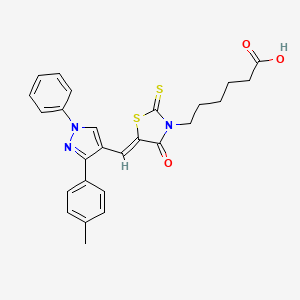 6-[(5Z)-5-{[3-(4-methylphenyl)-1-phenyl-1H-pyrazol-4-yl]methylidene}-4-oxo-2-thioxo-1,3-thiazolidin-3-yl]hexanoic acid