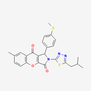 molecular formula C25H23N3O3S2 B11129253 7-Methyl-2-[5-(2-methylpropyl)-1,3,4-thiadiazol-2-yl]-1-[4-(methylsulfanyl)phenyl]-1,2-dihydrochromeno[2,3-c]pyrrole-3,9-dione 