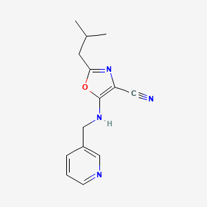 molecular formula C14H16N4O B11129284 2-(2-Methylpropyl)-5-[(pyridin-3-ylmethyl)amino]-1,3-oxazole-4-carbonitrile 