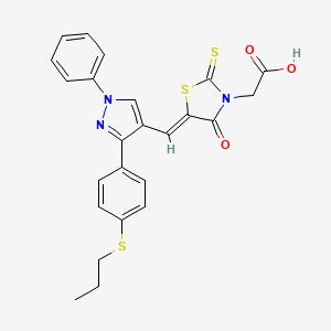 molecular formula C24H21N3O3S3 B11129291 [(5Z)-4-oxo-5-({1-phenyl-3-[4-(propylsulfanyl)phenyl]-1H-pyrazol-4-yl}methylidene)-2-thioxo-1,3-thiazolidin-3-yl]acetic acid 