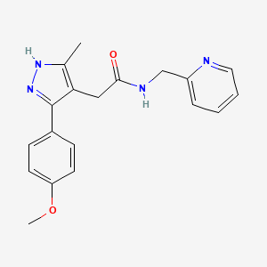 molecular formula C19H20N4O2 B11129296 2-[5-(4-methoxyphenyl)-3-methyl-1H-pyrazol-4-yl]-N-(pyridin-2-ylmethyl)acetamide 