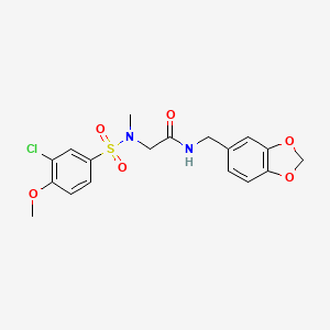 molecular formula C18H19ClN2O6S B11129315 N-(1,3-benzodioxol-5-ylmethyl)-N~2~-[(3-chloro-4-methoxyphenyl)sulfonyl]-N~2~-methylglycinamide 