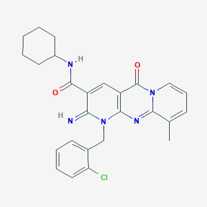 7-[(2-chlorophenyl)methyl]-N-cyclohexyl-6-imino-11-methyl-2-oxo-1,7,9-triazatricyclo[8.4.0.0^{3,8}]tetradeca-3(8),4,9,11,13-pentaene-5-carboxamide