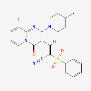 (2E)-3-[9-methyl-2-(4-methylpiperidin-1-yl)-4-oxo-4H-pyrido[1,2-a]pyrimidin-3-yl]-2-(phenylsulfonyl)prop-2-enenitrile