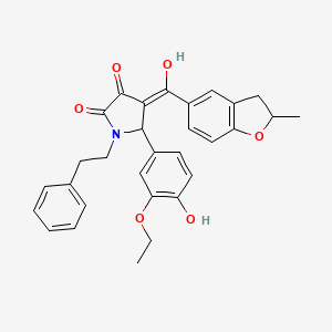 molecular formula C30H29NO6 B11129509 5-(3-ethoxy-4-hydroxyphenyl)-3-hydroxy-4-[(2-methyl-2,3-dihydro-1-benzofuran-5-yl)carbonyl]-1-(2-phenylethyl)-1,5-dihydro-2H-pyrrol-2-one 