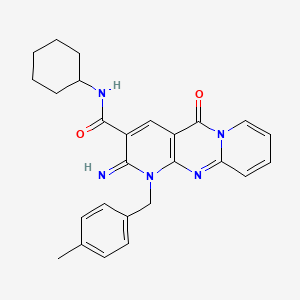 molecular formula C26H27N5O2 B11129518 N-cyclohexyl-6-imino-7-[(4-methylphenyl)methyl]-2-oxo-1,7,9-triazatricyclo[8.4.0.0^{3,8}]tetradeca-3(8),4,9,11,13-pentaene-5-carboxamide 