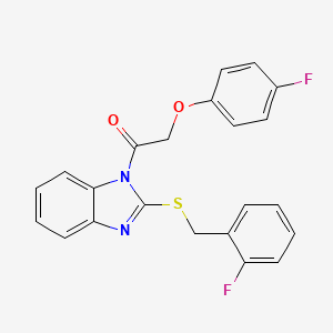 molecular formula C22H16F2N2O2S B11129571 1-{2-[(2-fluorobenzyl)sulfanyl]-1H-benzimidazol-1-yl}-2-(4-fluorophenoxy)ethanone 