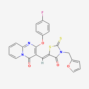 molecular formula C23H14FN3O4S2 B11129580 2-(4-fluorophenoxy)-3-{(Z)-[3-(furan-2-ylmethyl)-4-oxo-2-thioxo-1,3-thiazolidin-5-ylidene]methyl}-4H-pyrido[1,2-a]pyrimidin-4-one 