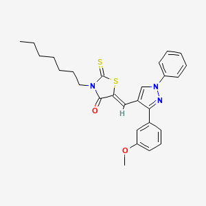 molecular formula C27H29N3O2S2 B11129600 (5Z)-3-heptyl-5-{[3-(3-methoxyphenyl)-1-phenyl-1H-pyrazol-4-yl]methylidene}-2-thioxo-1,3-thiazolidin-4-one 