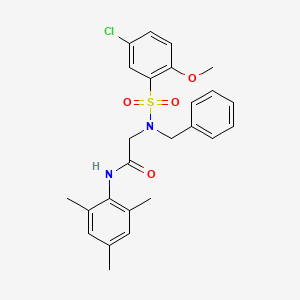 molecular formula C25H27ClN2O4S B11129609 N~2~-benzyl-N~2~-[(5-chloro-2-methoxyphenyl)sulfonyl]-N-(2,4,6-trimethylphenyl)glycinamide 