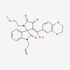 molecular formula C26H24N2O7 B11129720 (3'E)-3'-[2,3-dihydro-1,4-benzodioxin-6-yl(hydroxy)methylidene]-1'-(2-methoxyethyl)-1-(prop-2-en-1-yl)spiro[indole-3,2'-pyrrolidine]-2,4',5'(1H)-trione 