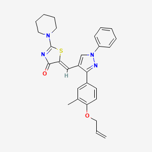 molecular formula C28H28N4O2S B11129734 (5Z)-5-({3-[3-methyl-4-(prop-2-en-1-yloxy)phenyl]-1-phenyl-1H-pyrazol-4-yl}methylidene)-2-(piperidin-1-yl)-4,5-dihydro-1,3-thiazol-4-one 