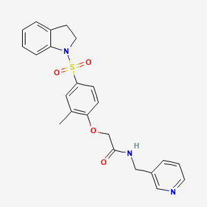 molecular formula C23H23N3O4S B11129816 2-[4-(2,3-Dihydro-1H-indole-1-sulfonyl)-2-methylphenoxy]-N-[(pyridin-3-YL)methyl]acetamide 