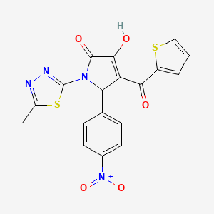 molecular formula C18H12N4O5S2 B11129823 3-hydroxy-1-(5-methyl-1,3,4-thiadiazol-2-yl)-5-(4-nitrophenyl)-4-(thiophen-2-ylcarbonyl)-1,5-dihydro-2H-pyrrol-2-one 