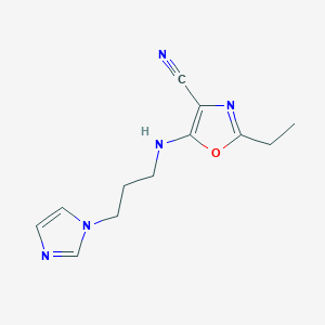 molecular formula C12H15N5O B11129920 2-ethyl-5-{[3-(1H-imidazol-1-yl)propyl]amino}-1,3-oxazole-4-carbonitrile 