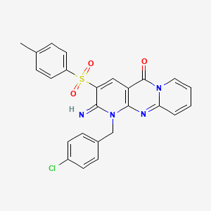 7-[(4-chlorophenyl)methyl]-6-imino-5-(4-methylphenyl)sulfonyl-1,7,9-triazatricyclo[8.4.0.03,8]tetradeca-3(8),4,9,11,13-pentaen-2-one