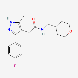 molecular formula C18H22FN3O2 B11129991 2-[5-(4-fluorophenyl)-3-methyl-1H-pyrazol-4-yl]-N-(tetrahydro-2H-pyran-4-ylmethyl)acetamide 