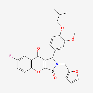 molecular formula C27H24FNO6 B11130078 7-Fluoro-2-(furan-2-ylmethyl)-1-[3-methoxy-4-(2-methylpropoxy)phenyl]-1,2-dihydrochromeno[2,3-c]pyrrole-3,9-dione 