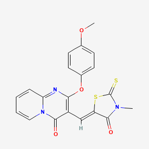 molecular formula C20H15N3O4S2 B11130086 2-(4-methoxyphenoxy)-3-[(Z)-(3-methyl-4-oxo-2-thioxo-1,3-thiazolidin-5-ylidene)methyl]-4H-pyrido[1,2-a]pyrimidin-4-one 