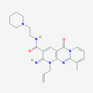 molecular formula C23H28N6O2 B11130132 (2-imino-10-methyl-5-oxo-1-prop-2-enyl(1,6-dihydropyridino[2,3-d]pyridino[1,2-a]pyrimidin-3-yl))-N-(2-piperidylethyl)carboxamide 