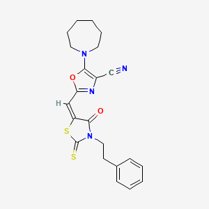 5-(azepan-1-yl)-2-{(E)-[4-oxo-3-(2-phenylethyl)-2-thioxo-1,3-thiazolidin-5-ylidene]methyl}-1,3-oxazole-4-carbonitrile