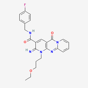 molecular formula C24H24FN5O3 B11130180 7-(3-ethoxypropyl)-N-[(4-fluorophenyl)methyl]-6-imino-2-oxo-1,7,9-triazatricyclo[8.4.0.03,8]tetradeca-3(8),4,9,11,13-pentaene-5-carboxamide 