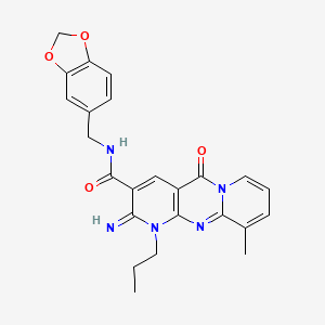 N-(1,3-benzodioxol-5-ylmethyl)-6-imino-11-methyl-2-oxo-7-propyl-1,7,9-triazatricyclo[8.4.0.03,8]tetradeca-3(8),4,9,11,13-pentaene-5-carboxamide