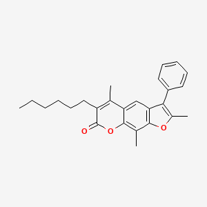 molecular formula C26H28O3 B11130283 6-hexyl-2,5,9-trimethyl-3-phenyl-7H-furo[3,2-g]chromen-7-one 