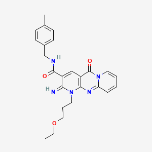 molecular formula C25H27N5O3 B11130330 7-(3-ethoxypropyl)-6-imino-N-[(4-methylphenyl)methyl]-2-oxo-1,7,9-triazatricyclo[8.4.0.03,8]tetradeca-3(8),4,9,11,13-pentaene-5-carboxamide 