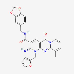 N-(1,3-benzodioxol-5-ylmethyl)-7-(furan-2-ylmethyl)-6-imino-11-methyl-2-oxo-1,7,9-triazatricyclo[8.4.0.03,8]tetradeca-3(8),4,9,11,13-pentaene-5-carboxamide