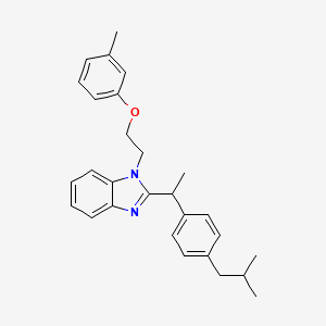 molecular formula C28H32N2O B11130437 1-[2-(3-methylphenoxy)ethyl]-2-{1-[4-(2-methylpropyl)phenyl]ethyl}-1H-benzimidazole 