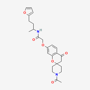 molecular formula C25H30N2O6 B11130495 2-[(1'-acetyl-4-oxo-3,4-dihydrospiro[chromene-2,4'-piperidin]-7-yl)oxy]-N-[3-(2-furyl)-1-methylpropyl]acetamide 