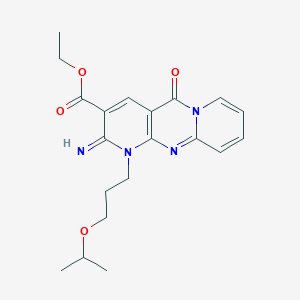 ethyl 6-imino-2-oxo-7-(3-propan-2-yloxypropyl)-1,7,9-triazatricyclo[8.4.0.03,8]tetradeca-3(8),4,9,11,13-pentaene-5-carboxylate