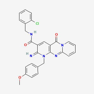 molecular formula C27H22ClN5O3 B11130559 N-[(2-chlorophenyl)methyl]-6-imino-7-[(4-methoxyphenyl)methyl]-2-oxo-1,7,9-triazatricyclo[8.4.0.03,8]tetradeca-3(8),4,9,11,13-pentaene-5-carboxamide 