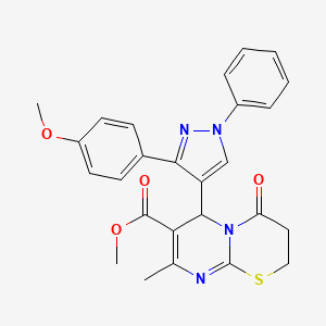 molecular formula C26H24N4O4S B11130599 methyl 6-[3-(4-methoxyphenyl)-1-phenyl-1H-pyrazol-4-yl]-8-methyl-4-oxo-3,4-dihydro-2H,6H-pyrimido[2,1-b][1,3]thiazine-7-carboxylate 