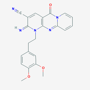 molecular formula C22H19N5O3 B11130758 7-[2-(3,4-dimethoxyphenyl)ethyl]-6-imino-2-oxo-1,7,9-triazatricyclo[8.4.0.03,8]tetradeca-3(8),4,9,11,13-pentaene-5-carbonitrile 