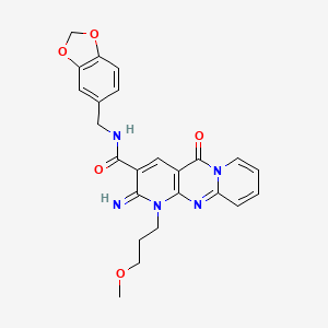 N-(1,3-benzodioxol-5-ylmethyl)-6-imino-7-(3-methoxypropyl)-2-oxo-1,7,9-triazatricyclo[8.4.0.03,8]tetradeca-3(8),4,9,11,13-pentaene-5-carboxamide