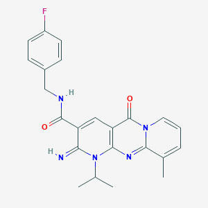 N-[(4-fluorophenyl)methyl]-6-imino-11-methyl-2-oxo-7-propan-2-yl-1,7,9-triazatricyclo[8.4.0.03,8]tetradeca-3(8),4,9,11,13-pentaene-5-carboxamide