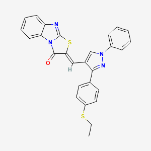 molecular formula C27H20N4OS2 B11131056 (2Z)-2-({3-[4-(ethylsulfanyl)phenyl]-1-phenyl-1H-pyrazol-4-yl}methylidene)[1,3]thiazolo[3,2-a]benzimidazol-3(2H)-one 