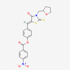 molecular formula C22H18N2O6S2 B11131280 4-{(Z)-[4-oxo-3-(tetrahydrofuran-2-ylmethyl)-2-thioxo-1,3-thiazolidin-5-ylidene]methyl}phenyl 4-nitrobenzoate 