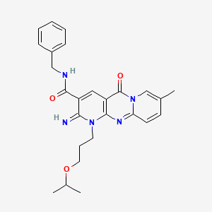 N-benzyl-6-imino-13-methyl-2-oxo-7-[3-(propan-2-yloxy)propyl]-1,7,9-triazatricyclo[8.4.0.0^{3,8}]tetradeca-3(8),4,9,11,13-pentaene-5-carboxamide