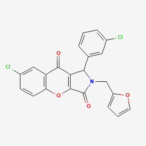 molecular formula C22H13Cl2NO4 B11131388 7-Chloro-1-(3-chlorophenyl)-2-(furan-2-ylmethyl)-1,2-dihydrochromeno[2,3-c]pyrrole-3,9-dione 