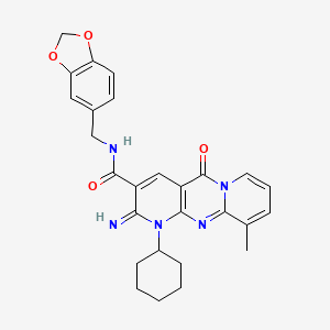 N-(1,3-benzodioxol-5-ylmethyl)-7-cyclohexyl-6-imino-11-methyl-2-oxo-1,7,9-triazatricyclo[8.4.0.03,8]tetradeca-3(8),4,9,11,13-pentaene-5-carboxamide