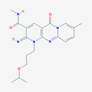 molecular formula C20H25N5O3 B11131471 6-imino-N,13-dimethyl-2-oxo-7-[3-(propan-2-yloxy)propyl]-1,7,9-triazatricyclo[8.4.0.0^{3,8}]tetradeca-3(8),4,9,11,13-pentaene-5-carboxamide 