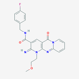 N-[(4-fluorophenyl)methyl]-6-imino-7-(2-methoxyethyl)-2-oxo-1,7,9-triazatricyclo[8.4.0.0^{3,8}]tetradeca-3(8),4,9,11,13-pentaene-5-carboxamide