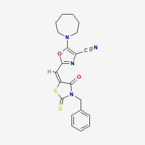 5-(azepan-1-yl)-2-[(E)-(3-benzyl-4-oxo-2-thioxo-1,3-thiazolidin-5-ylidene)methyl]-1,3-oxazole-4-carbonitrile