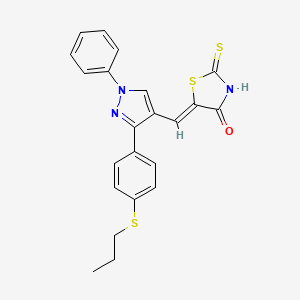 molecular formula C22H19N3OS3 B11131631 (5Z)-5-({1-phenyl-3-[4-(propylsulfanyl)phenyl]-1H-pyrazol-4-yl}methylidene)-2-thioxo-1,3-thiazolidin-4-one 