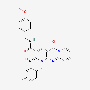 7-[(4-fluorophenyl)methyl]-6-imino-N-[(4-methoxyphenyl)methyl]-11-methyl-2-oxo-1,7,9-triazatricyclo[8.4.0.03,8]tetradeca-3(8),4,9,11,13-pentaene-5-carboxamide