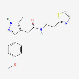 molecular formula C18H20N4O2S B11131764 2-[5-(4-methoxyphenyl)-3-methyl-1H-pyrazol-4-yl]-N-[2-(1,3-thiazol-2-yl)ethyl]acetamide 